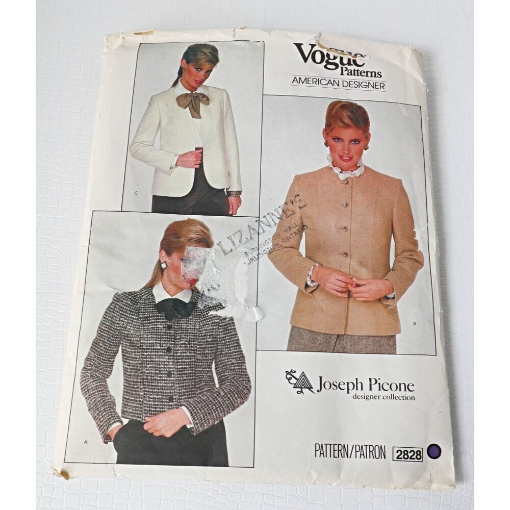 Vogue 2828 Sewing Pattern Semi Fitted Jackets Designer Joseph Picone Size 14 Unc